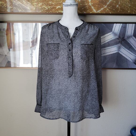 Darjoni Women's Black Polka Dots Sheer Long Sleeve Blouse Size M - Picture 5 of 5